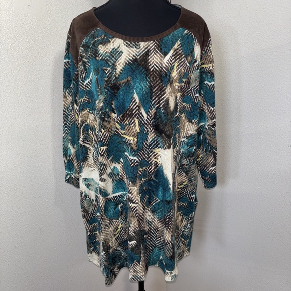Catherines Tops - Catherines Top Women's 18/20 Multicolor Geometric Velvet Trim Modest Timeless